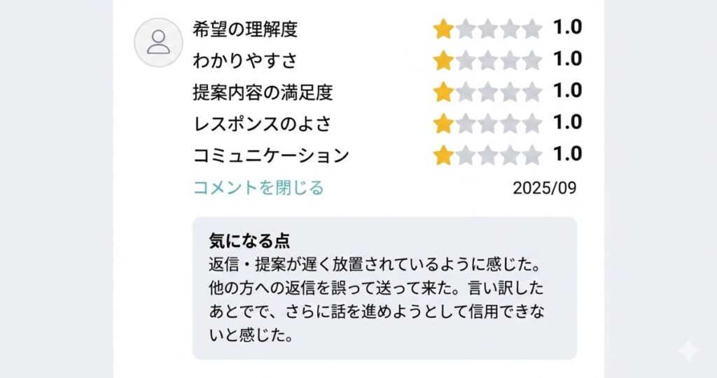 TERASSエージェントへの実際の評価画面